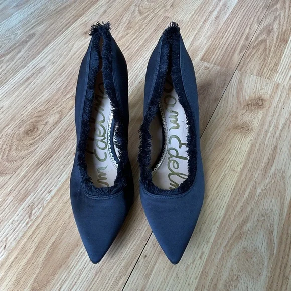 Sam Edelman Black Halan Frayed Pointed Toe Pump Size 6.5 - Picture 2 of 11